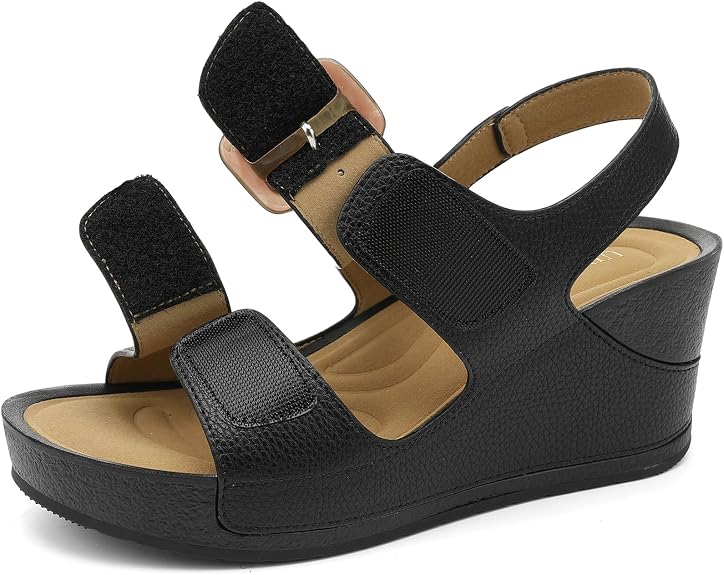UBFEN Women's High Platform Wedge Sandals - Black - 10.5