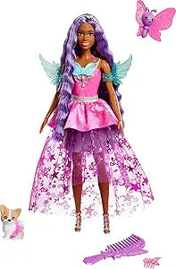 Barbie A Touch of Magic Fashion Doll, Brooklyn with Wing-Detailed Dress, 7-inch Long Colorful Hair, 2 Fantasy Pets & Accessories (New, open box)