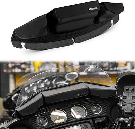 Windshield Bag for Harley, Three-Pocket Batwing Fairing Pouch for 2014-Later Harley Electra Glide, Street Glide, Ultra Limited, and Tri Glide Models with Windshields