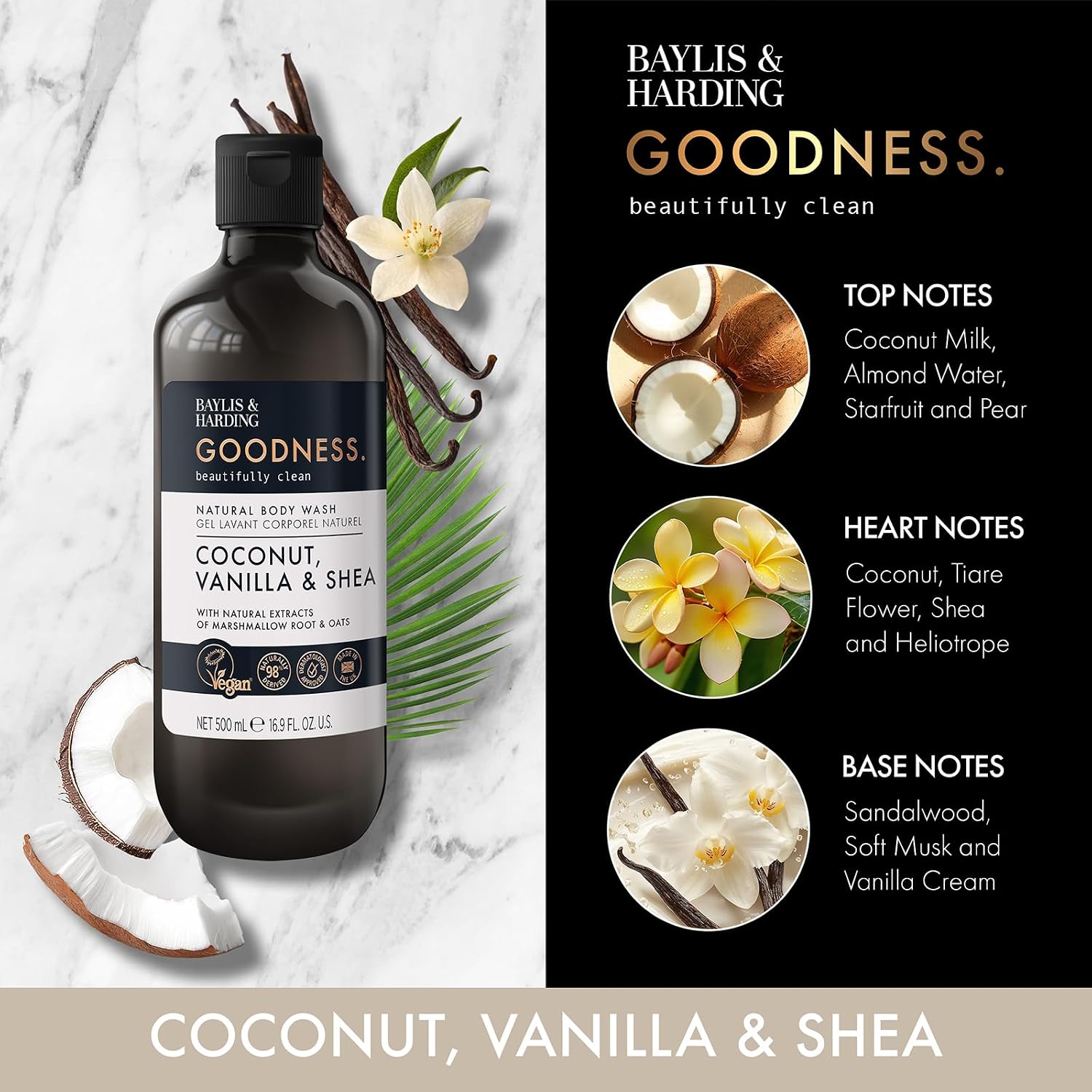 BAYLIS & HARDING Goodness Coconut, Vanilla, and Shea Body Wash - 16.9 fl oz