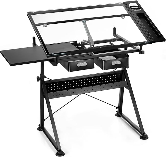 Artist's Loft Artist Table - Glass-Top Table for Drafting, Drawing, Sketching, Painting, and Arts & Crafts - 1 Pack