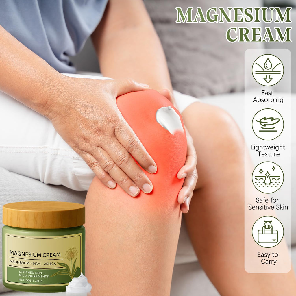 2Pcs Magnesium Cream with MSM & Arnica, Nerve Relief Magnesium Cream Mild Ingredients for Skin Soothing, Daily Body CareCream (50g/1.76oz)