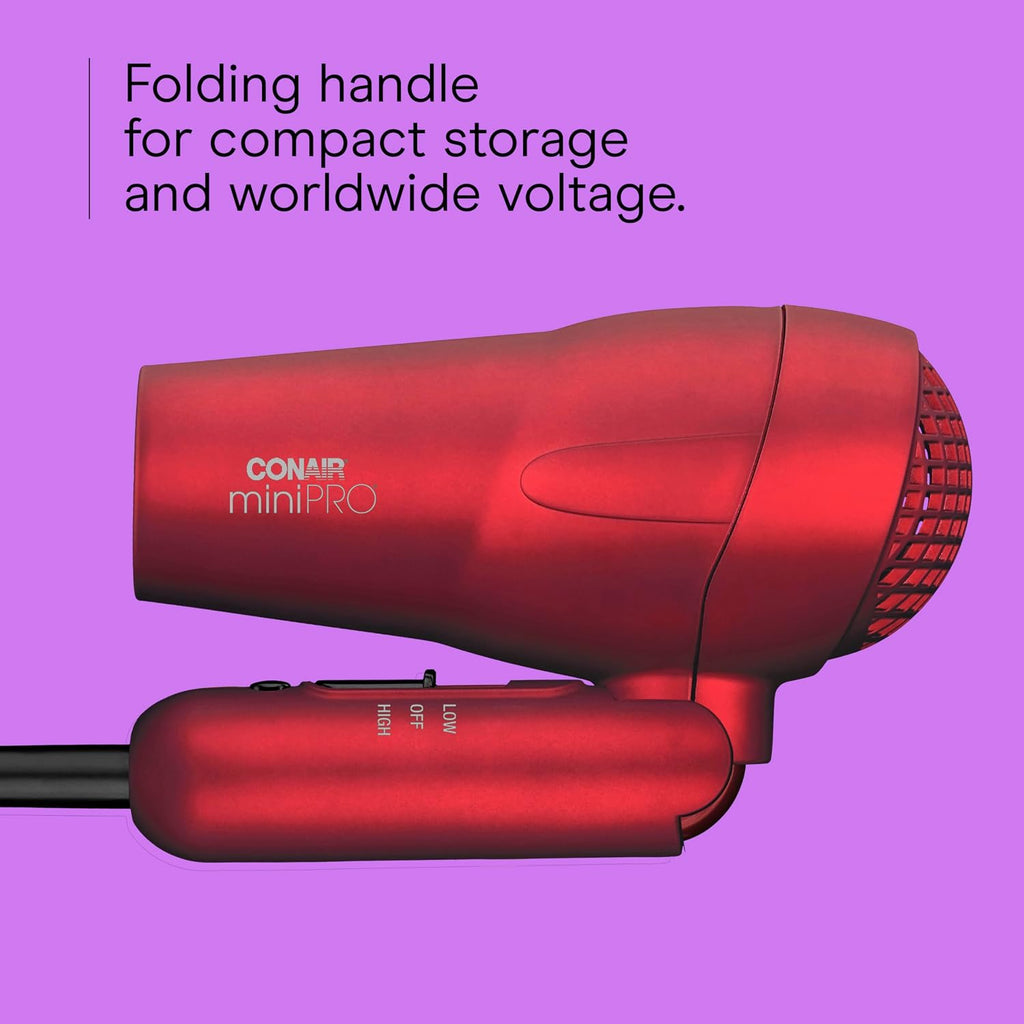 Conair Hair Dryer, Mini Pro, Travel, Folding Handle - Red