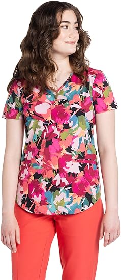 Cherokee Prints Women Scrubs Top V-Neck Print CK637 Size XL
