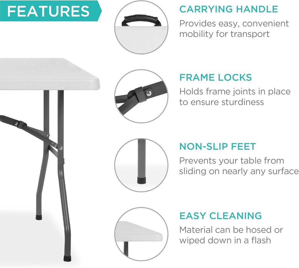 Best Choice Products - Portable Folding Plastic Dining Table w/ Handle, Lock - 6ft - White