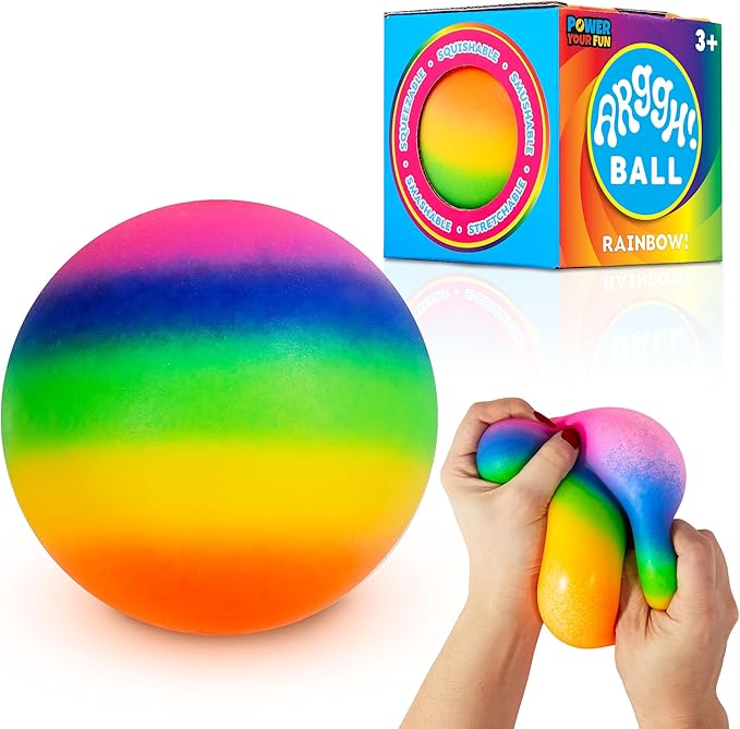 Power Your Fun Arggh Rainbow Giant Stress Balls for Adults - 3.75 Inch Large Stress Balls for Kids Squishy Toys Ball Stress Relief Fidget Toy Sensory Ball Squeeze Toy for Boys Girls (Rainbow) (New, Open Box)