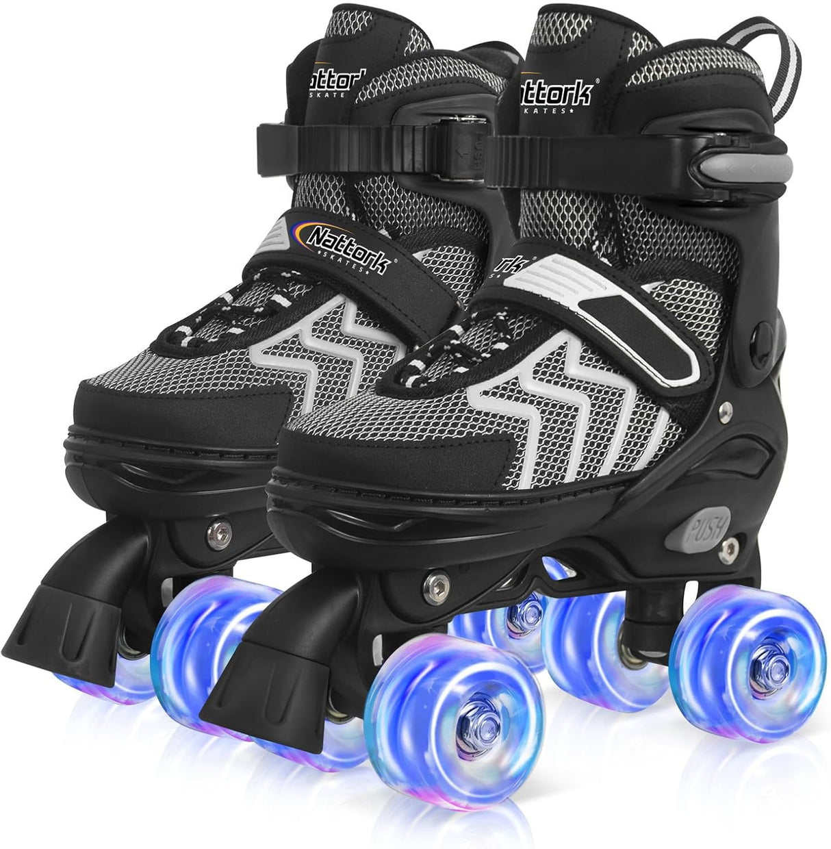 Nattork Kids Roller Skates for Boys & Girls, 4 Size Adjustable Roller skates with Light Up Wheels for Teens Beginners Outdoor Sports Size: Small (9c-12c)