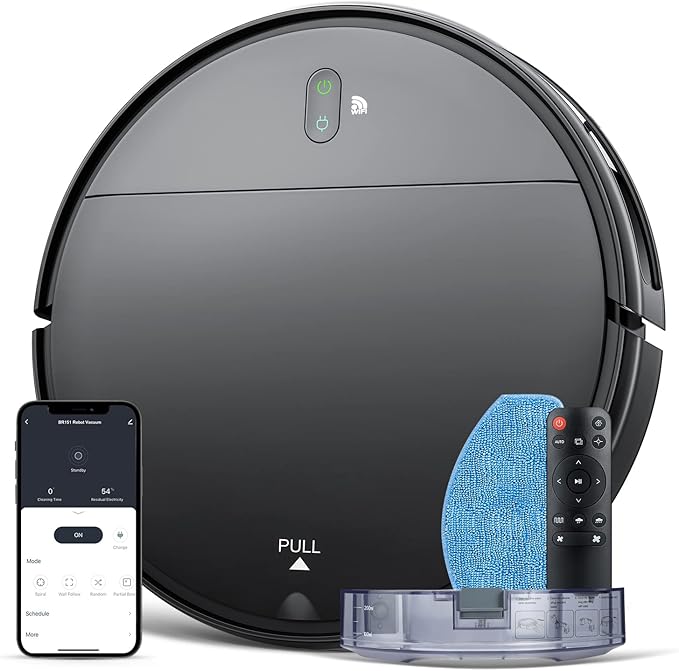 Robot Vacuum and Mop Combo, WiFi/App/Alexa, Robotic Vacuum Cleaner with Schedule, 2 in 1 Mopping Robot Vacuum with Watertank and Dustbin, Self-Charging, Slim, Ideal for Hard Floor, Pet Hair, Carpet