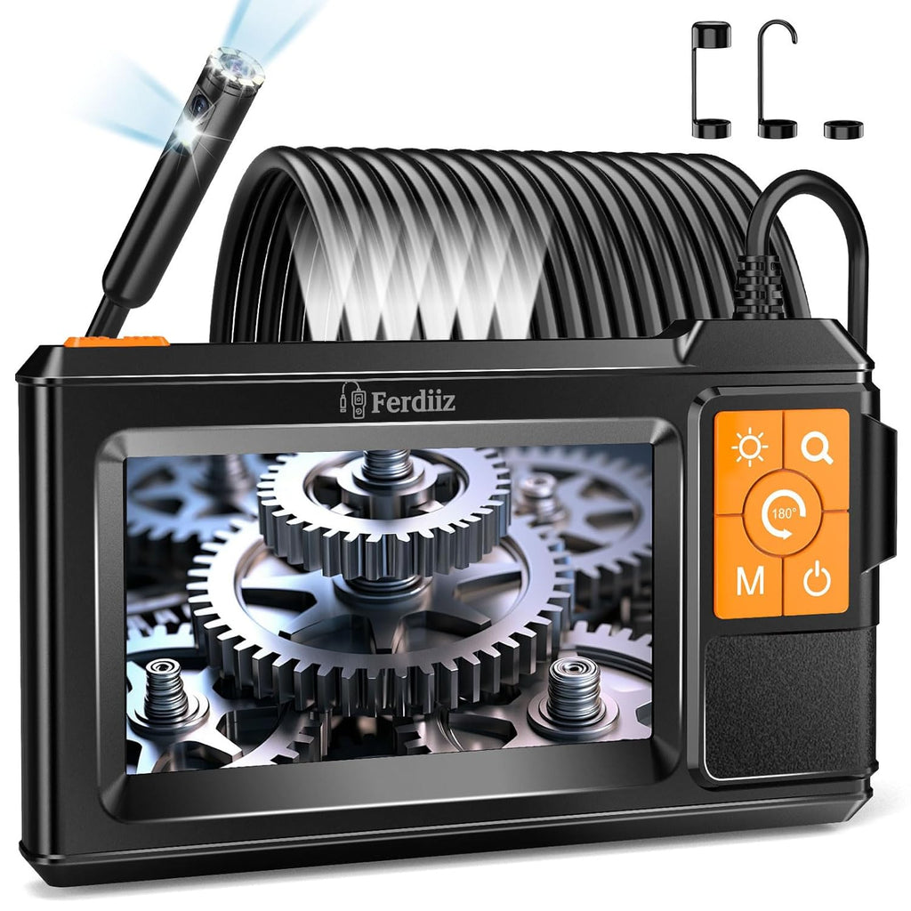 Ferdiiz  Dual-Lens Borescope with Light,Endoscope Camera with Light  4.3" IPS Screen