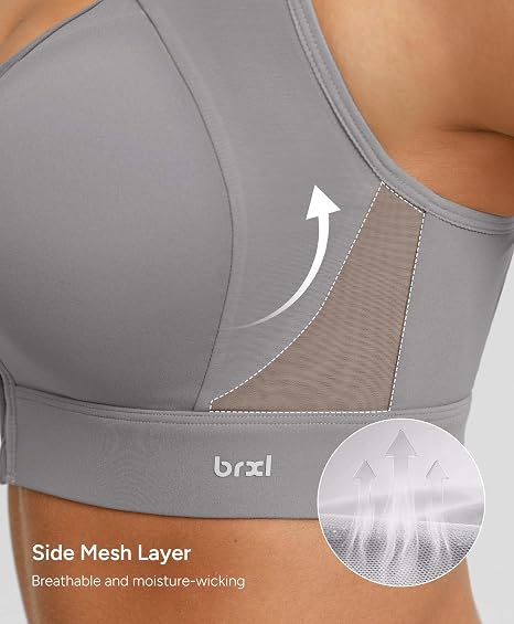 BRXL Women's Sports Bra With Front Closure - Grey - MD (NIB)