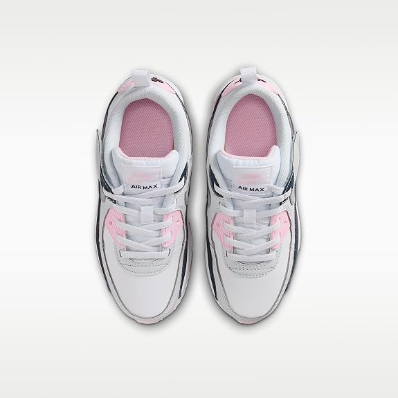Nike Air Max 90 EasyOn Little Kids' Shoes (White/Pink Foam/Armory Navy/Wolf Grey) (Size:11C)