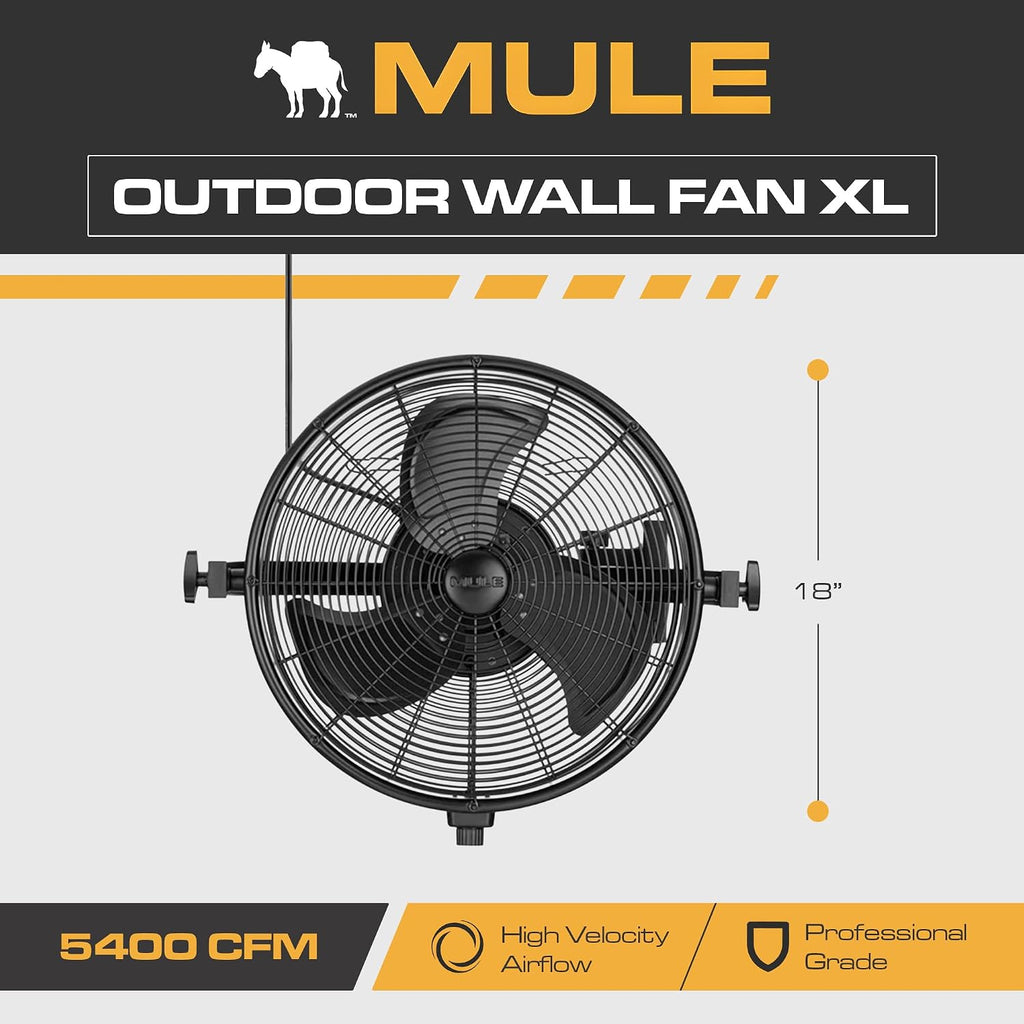 MULE 18 Inch Wet-Rated Outdoor Wall Fan XL, Plug-In Mount