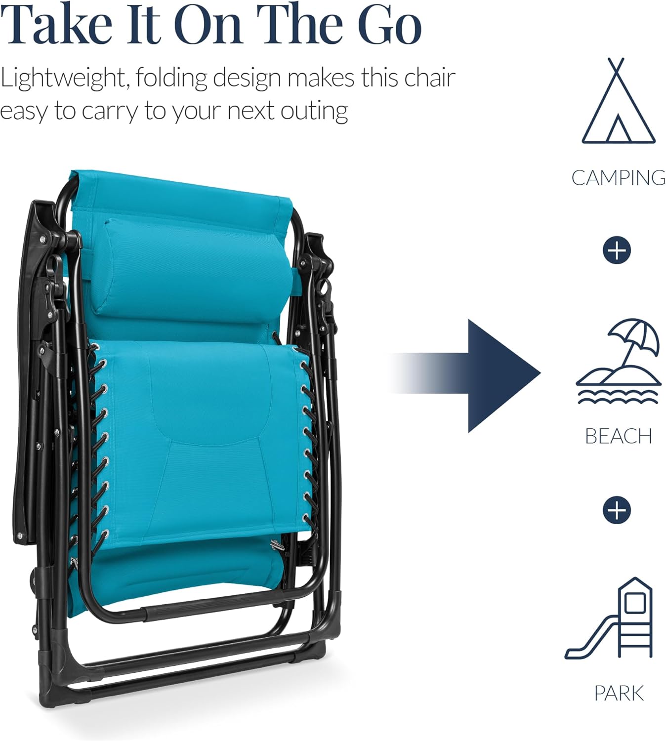 Best Choice Products - Oversized Padded Zero Gravity Chair, Folding Recliner w/ Headrest, Side Tray - Aqua Blue