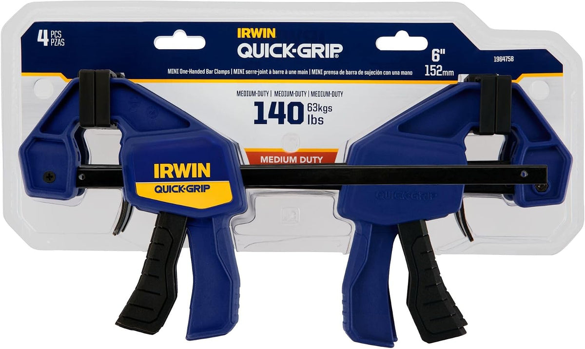 IRWIN QUICK-GRIP - 6 in Mini One-Handed Bar Clamps - 4-Pack - Blue - Medium Duty