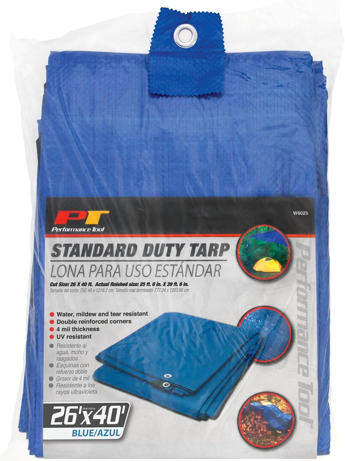 Performance Tool W6025 Standard Duty Blue Poly Tarp 26 x 40 ft