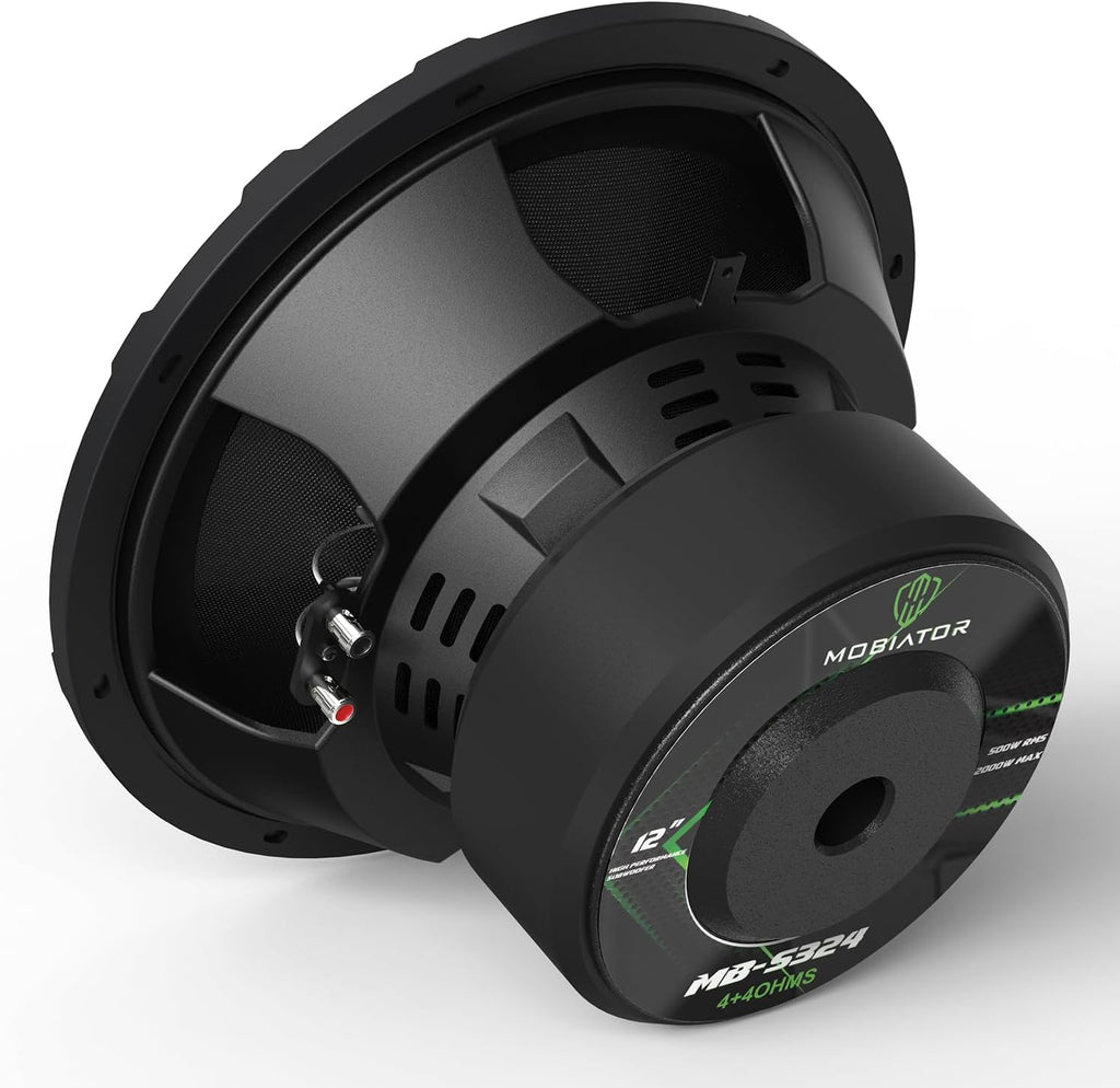 MOBIATOR-12 Inch Car Subwoofer 2000W Max 500W RMS, Dual Magnets(135Oz), 3 Inch Black Voice Coil, Dual Spider, 4 Ohm Heavy Gauge, Easy to Install, Black-S324 (MB-S324)