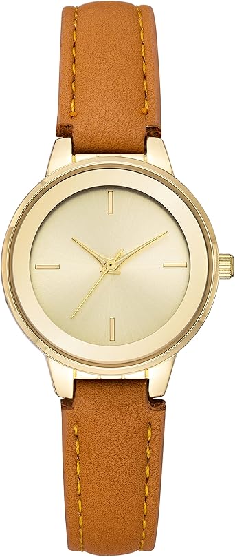 Amazon Essentials Women's Faux Leather Strap Watch, Brown/Gold (OPEN BOX) ( LIGHTLY USED)