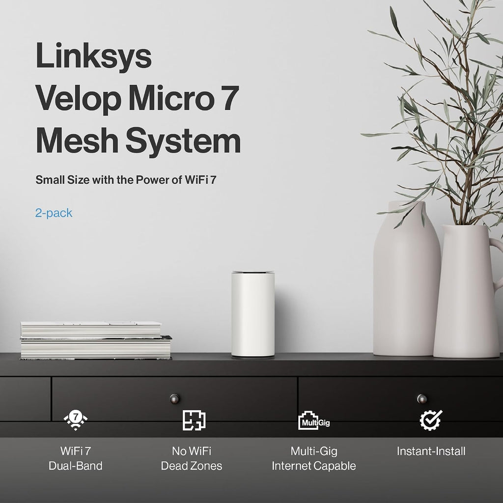Linksys Velop Micro 7 Dual-Band BE5000 Wi-Fi 7 Mesh System (2-pack)