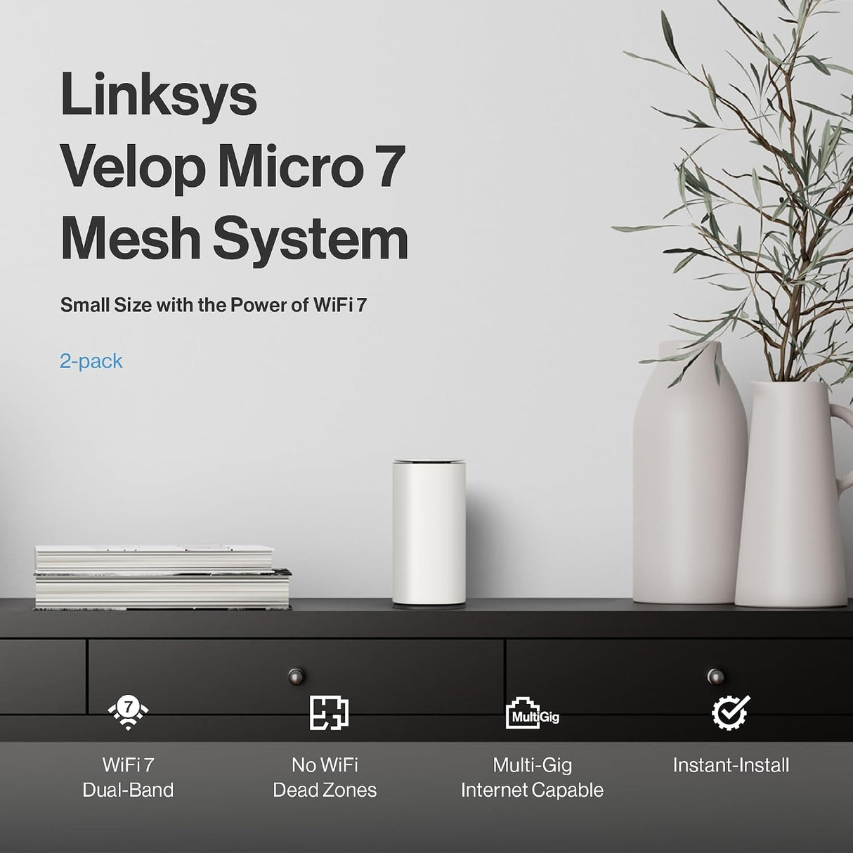 Linksys Velop Micro 7 Dual-Band BE5000 Wi-Fi 7 Mesh System (2-pack)