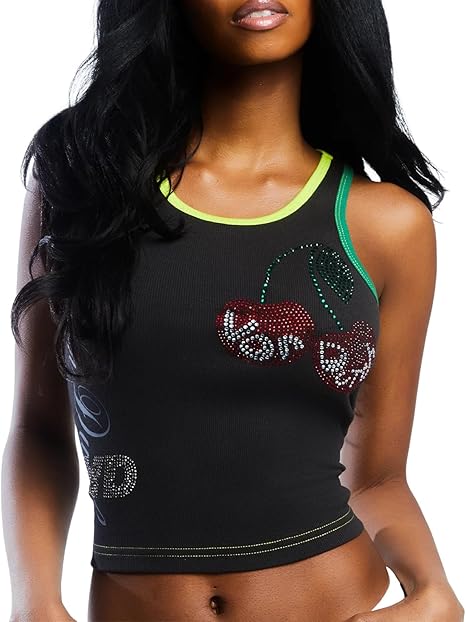 Von Dutch Women’s Rhinestone Crop Tank Size L
