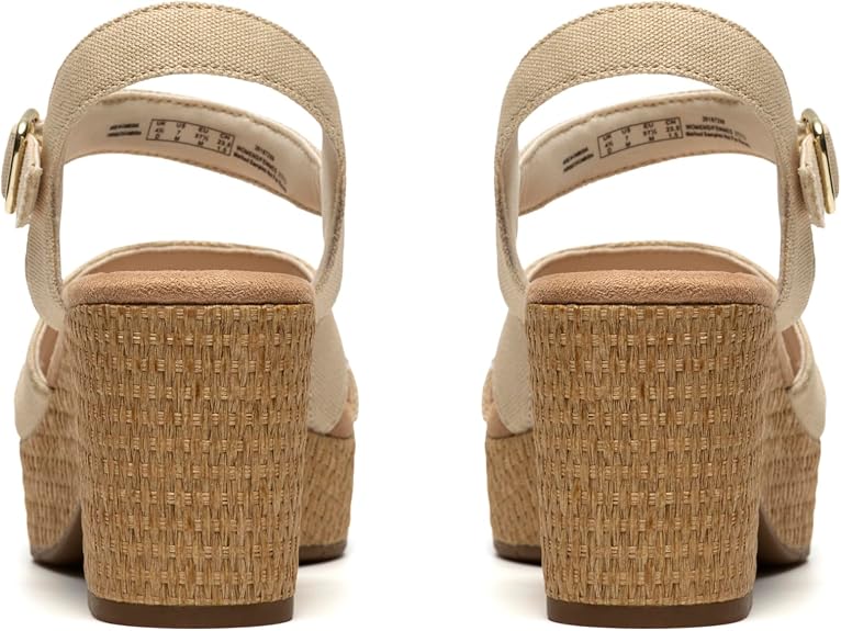 CLARKS Women's Nerisa Twist Wedge Sandal in Natural Canvas - 9W