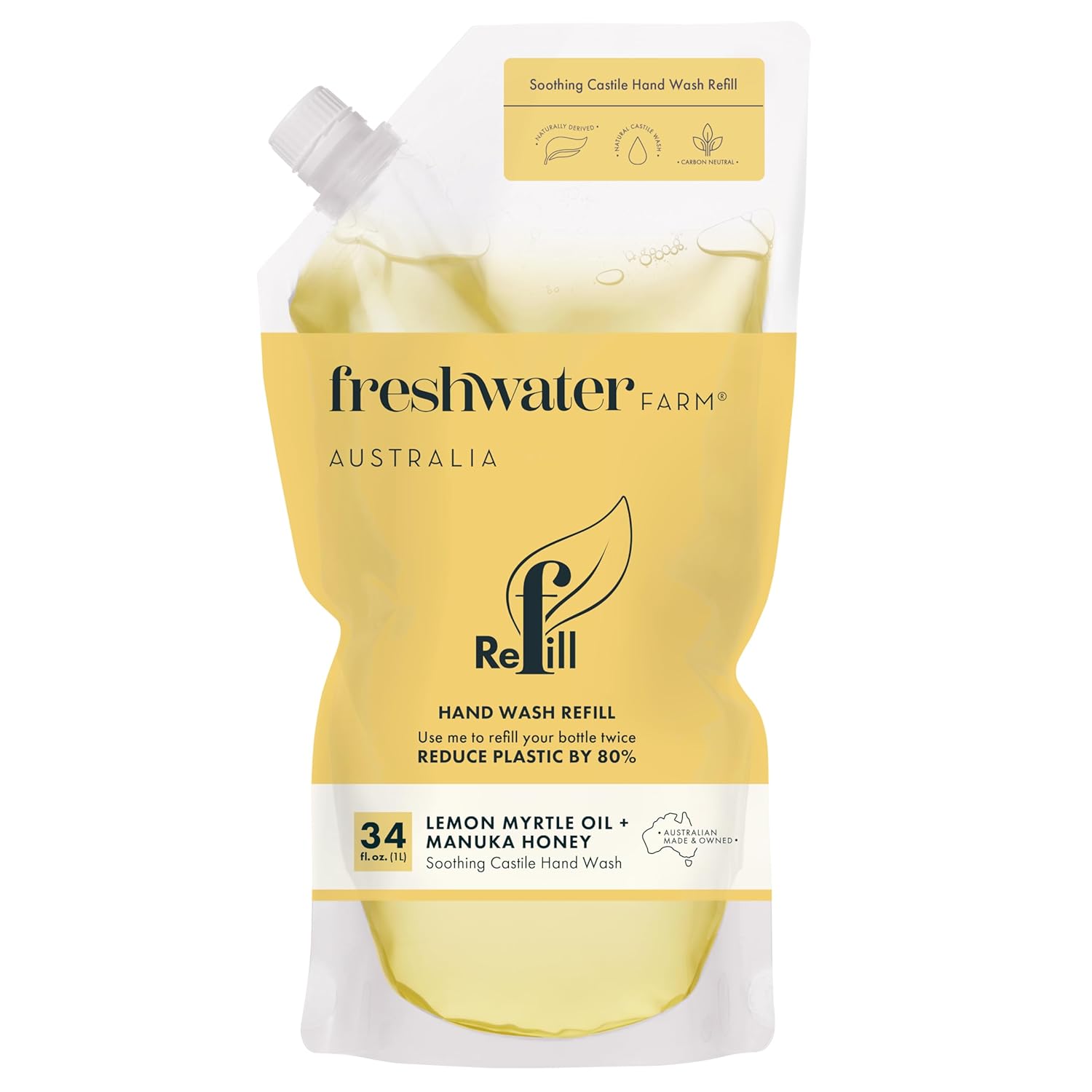 FRESHWATER FARM AUSTRALIA | Lemon Myrtle Oil and Manuka Honey Soothing Castile Hand Wash REFILL Pouch | 34 fl oz
