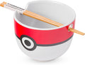 Silver Buffalo Pokémon Pokeball Ceramic Ramen Noodle Bowl with Chopsticks
