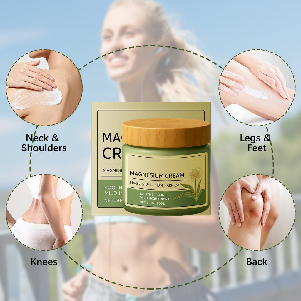 2Pcs Magnesium Cream with MSM & Arnica, Nerve Relief Magnesium Cream Mild Ingredients for Skin Soothing, Daily Body CareCream (50g/1.76oz)