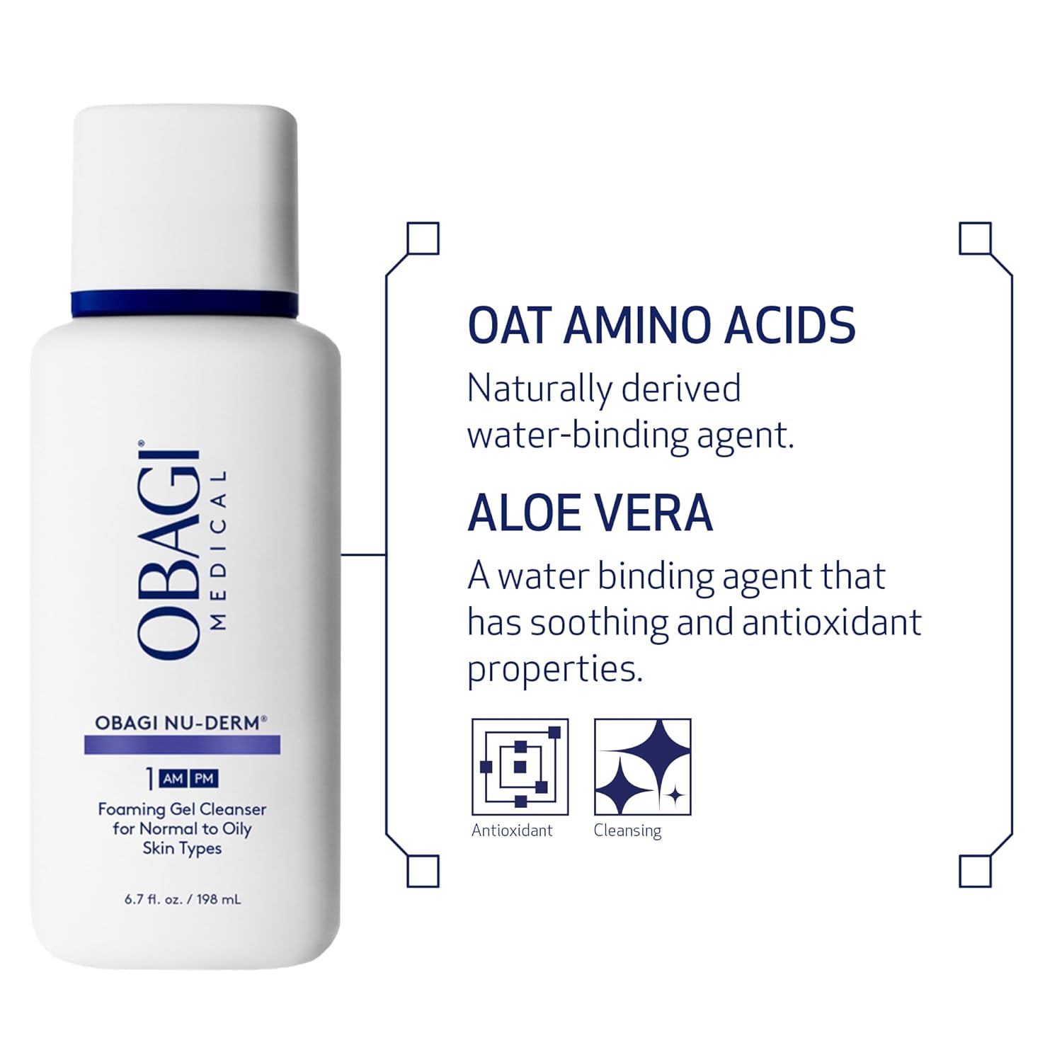 Obagi Nu-Derm Foaming Gel Cleanser for Face – For Normal to Oily Skin Types / 6.7 oz (AM-PM)