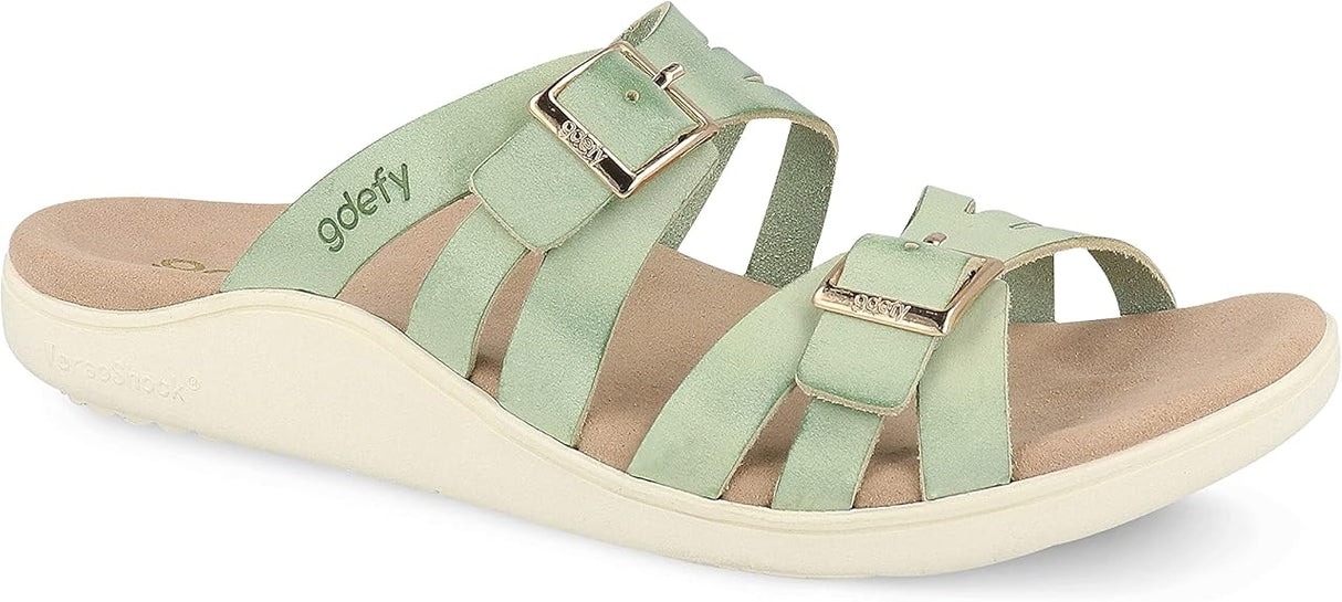 Gravity Defyer Women's GDEFY Ortal Leather Strappy Fashion Sandal - VersoShock Proven Performance Orthotic Slides Size: 7M