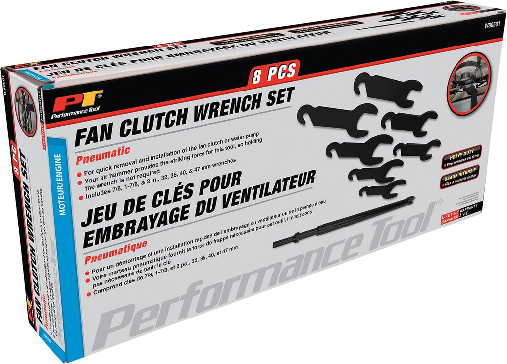 Performance Tool W80501 8-Piece Pneumatic Fan Clutch Wrench Set