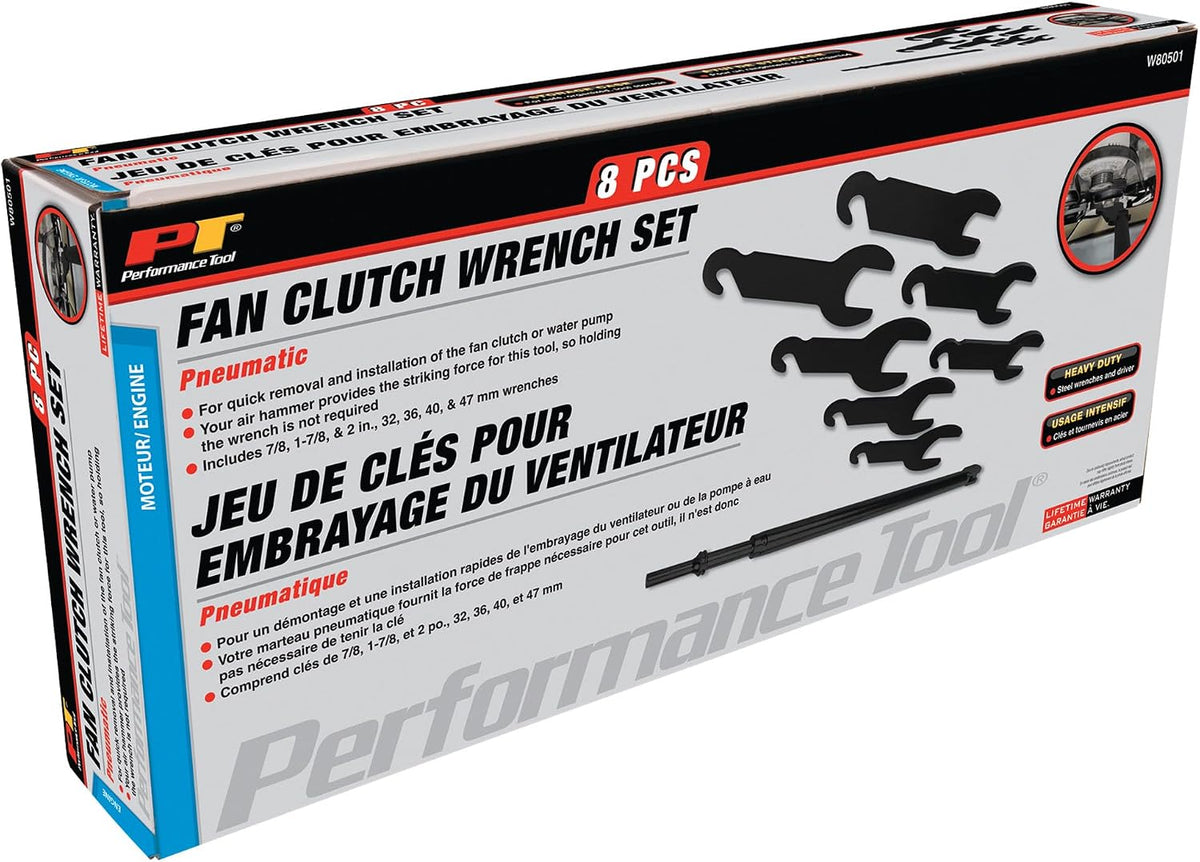 Performance Tool W80501 8-Piece Pneumatic Fan Clutch Wrench Set