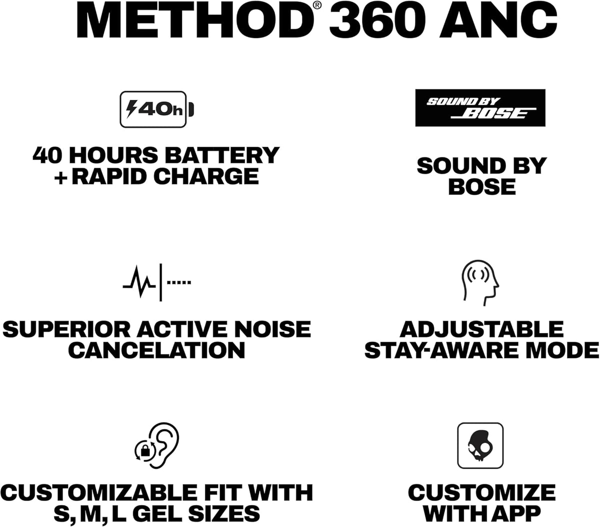 Skullcandy Method 360 ANC Wireless Earbuds with Sound by Bose - Color: Bone