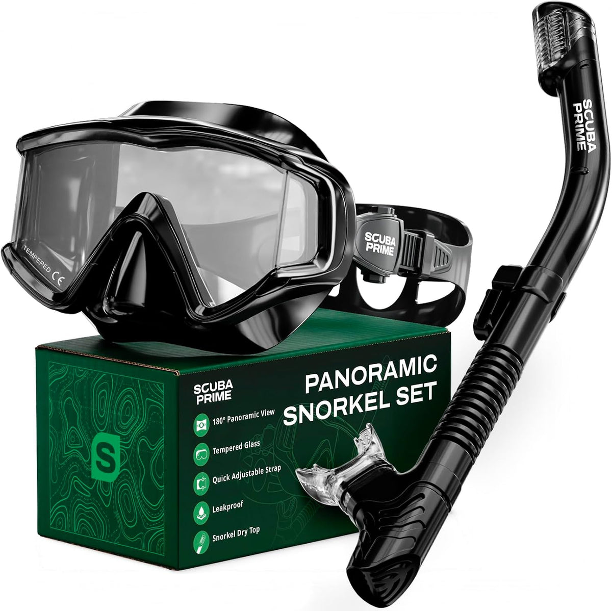 Pano 3 180° Panoramic Dive Mask with Top Snorkel - Black