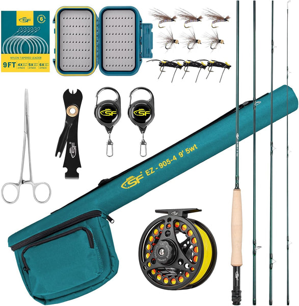 SF Fly Fishing Rod Combo Starter Kit Semi Gloss Green Jade Finish