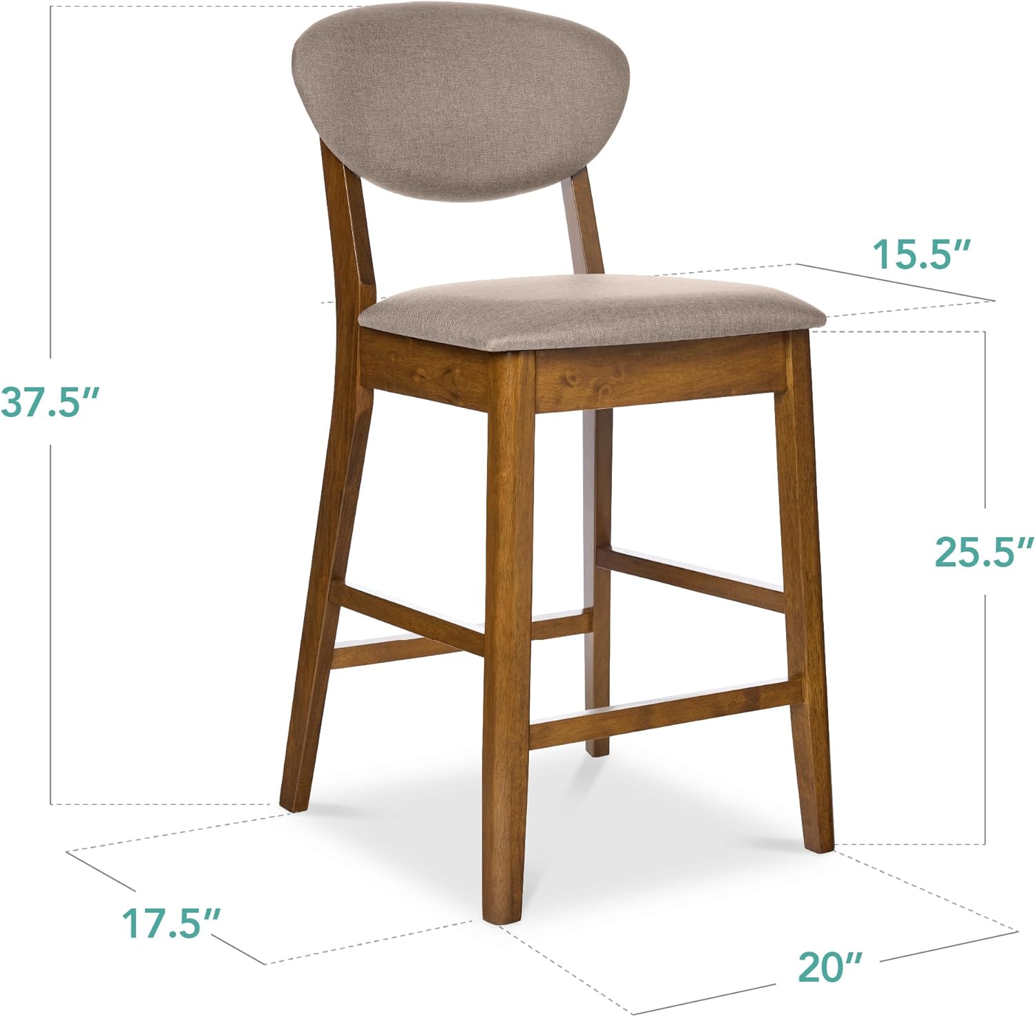Best Choice Products - Set of 2 Modern Counter-Height Bar Stool Set W/ Upholstered Seat Cushion - Walnut/Grey