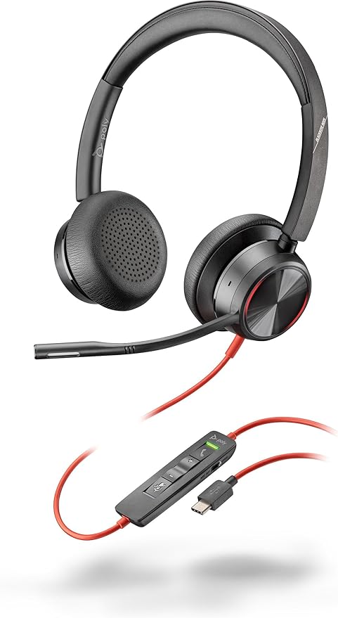 Poly Blackwire 8225 Stereo USB-C Headset +USB-C/A Adapter - Stereo - USB Type C - Wired - 32 Ohm - On-ear - Binaural - Ear-cup - 7.10 ft Cable - Omni-directional Noise Cancelling Microphone - Black