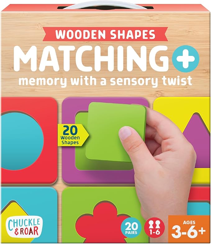 Chuckle & Roar - Matching+ Wooden Sensory Shapes - Logic Puzzles - Premium Wood Construction - Flat Board Puzzle Pieces for Ages 6 and up