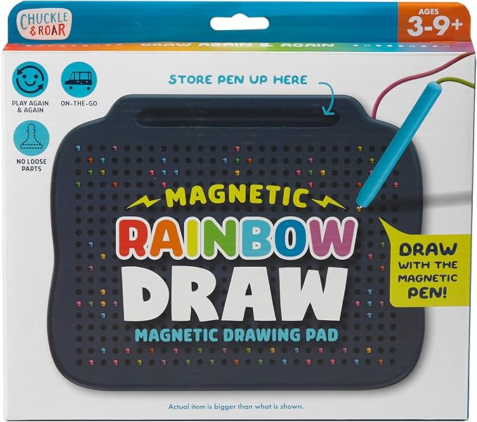 Chuckle & Roar - Magnetic Rainbow Draw - Colorful Pen Metal Popping Board - Free-Draw and Stencil - Ages 3 and Up