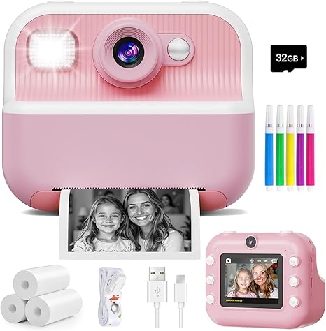Instant Camera, Front Rear Dual Selfie Kids Camera with 1080P Videos, Holiday Birthday Gifts for Kids Age 3-12