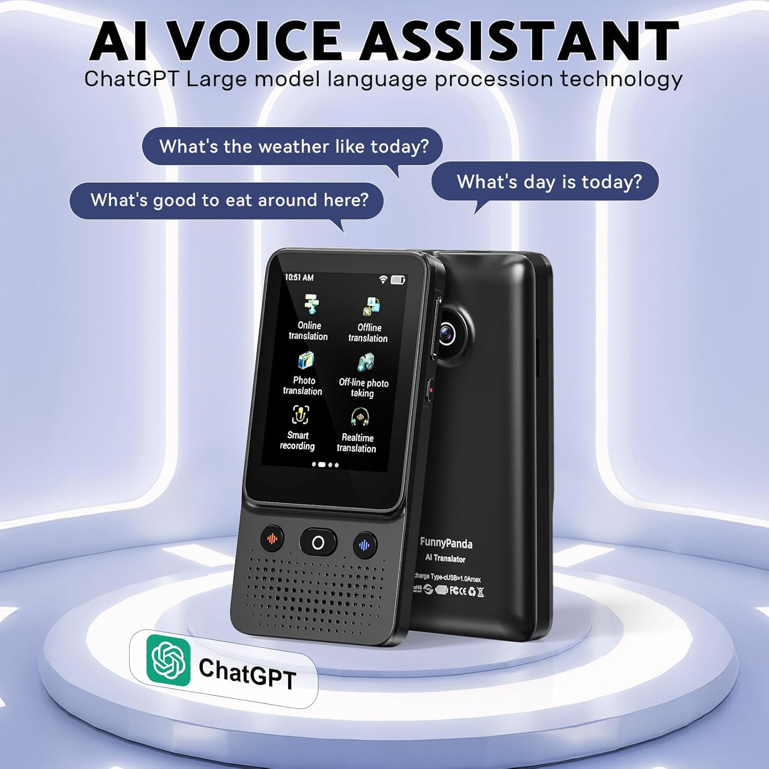 Funny Panda Voice Ai Translator Device T21 Wi-Fi Available, Two-Way 138 Languages 2026