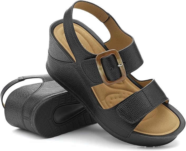 UBFEN Women's High Platform Wedge Sandals - Black - 10.5