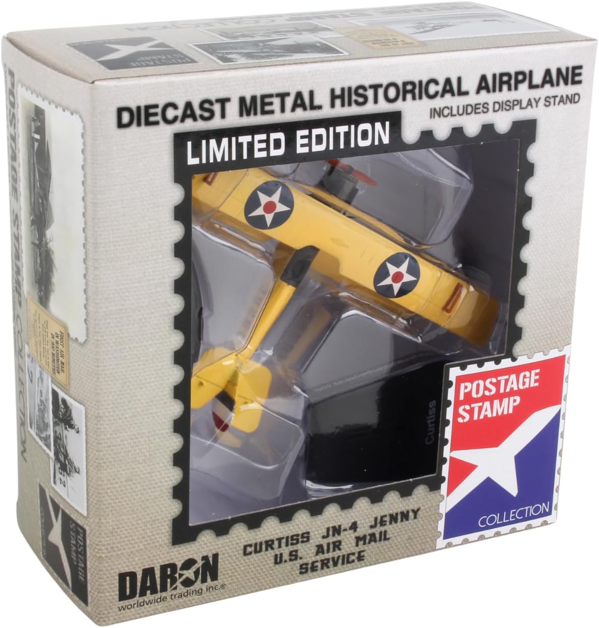 Daron Series Collectible JN-4 Jenny U.S. Air Mail Service 1/100 Die-Cast Biplane Model with Display Stand for Ages 14+