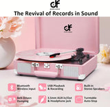 Danfi Audio Vintage Pink Suitcase Record Player - 3-Speed Turntable with Bluetooth, USB Recording, MP3 Converter, Speakers, Stylus 3098