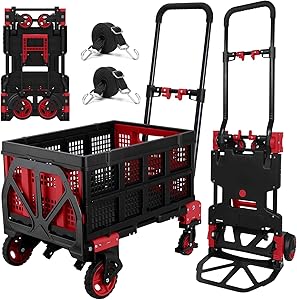 2-in-1Folding Hand Truck Dolly with Folding Basket, 330LBS Capacity Red (open box)