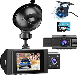 Suvcon Dash Cam, 3 Channel Dash Cam, 1080P Dash Cam Front and Inside, Triple Dash Cam, Dash Camera with 32GB Card, HDR, G-Sensor, 24Hr Parking, Front Rear Dash Cam Loop Recording-New