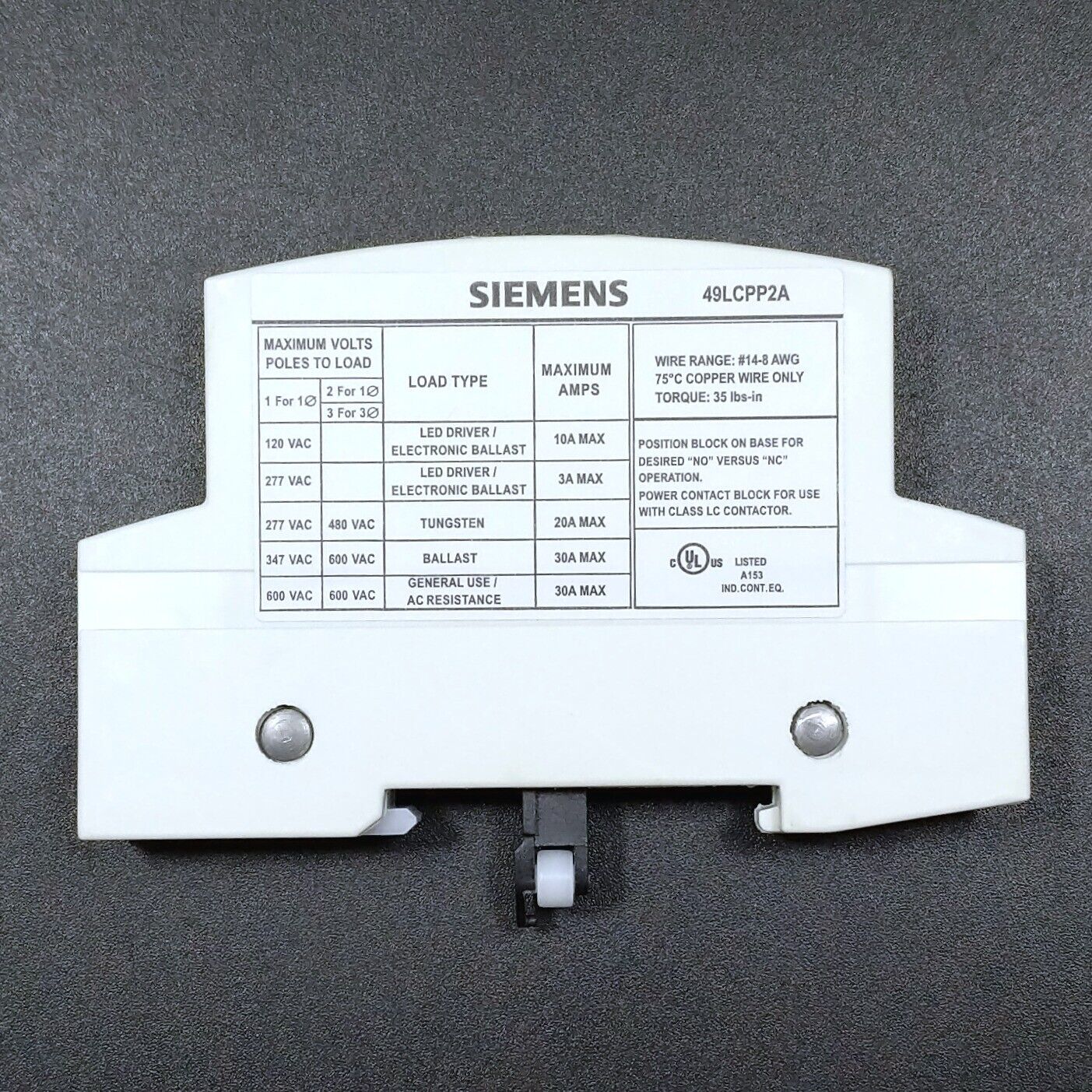 Siemens LC 2P 30A Lighting Contactor Power Pole