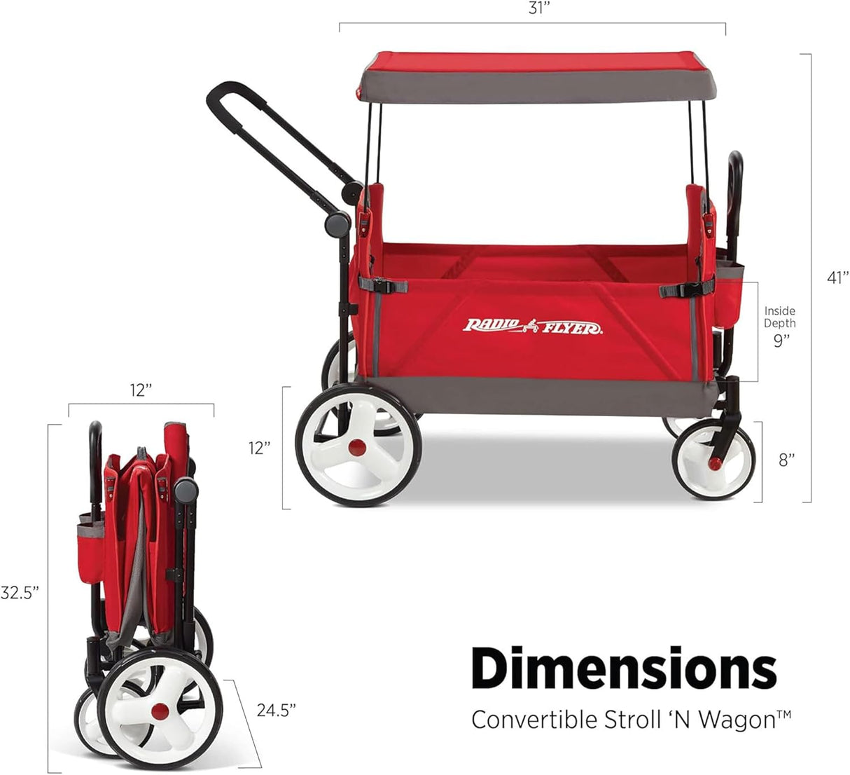 Radio Flyer Convertible Stroller Wagon for Kids - Red (Ages 1+)