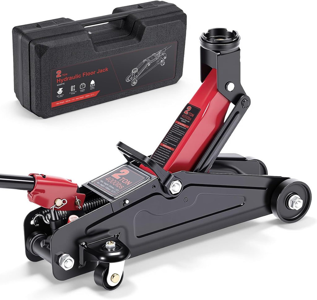 2 Ton Hydraulic Floor Jack: Portable Car Jack for Roadside Emergency, Low Profile 5.1" to 13" Lift, Heavy Duty Steel Trolley Jack for Cars Sedans & Small SUVs, Tire Change Jack, 4000 lb Capacity