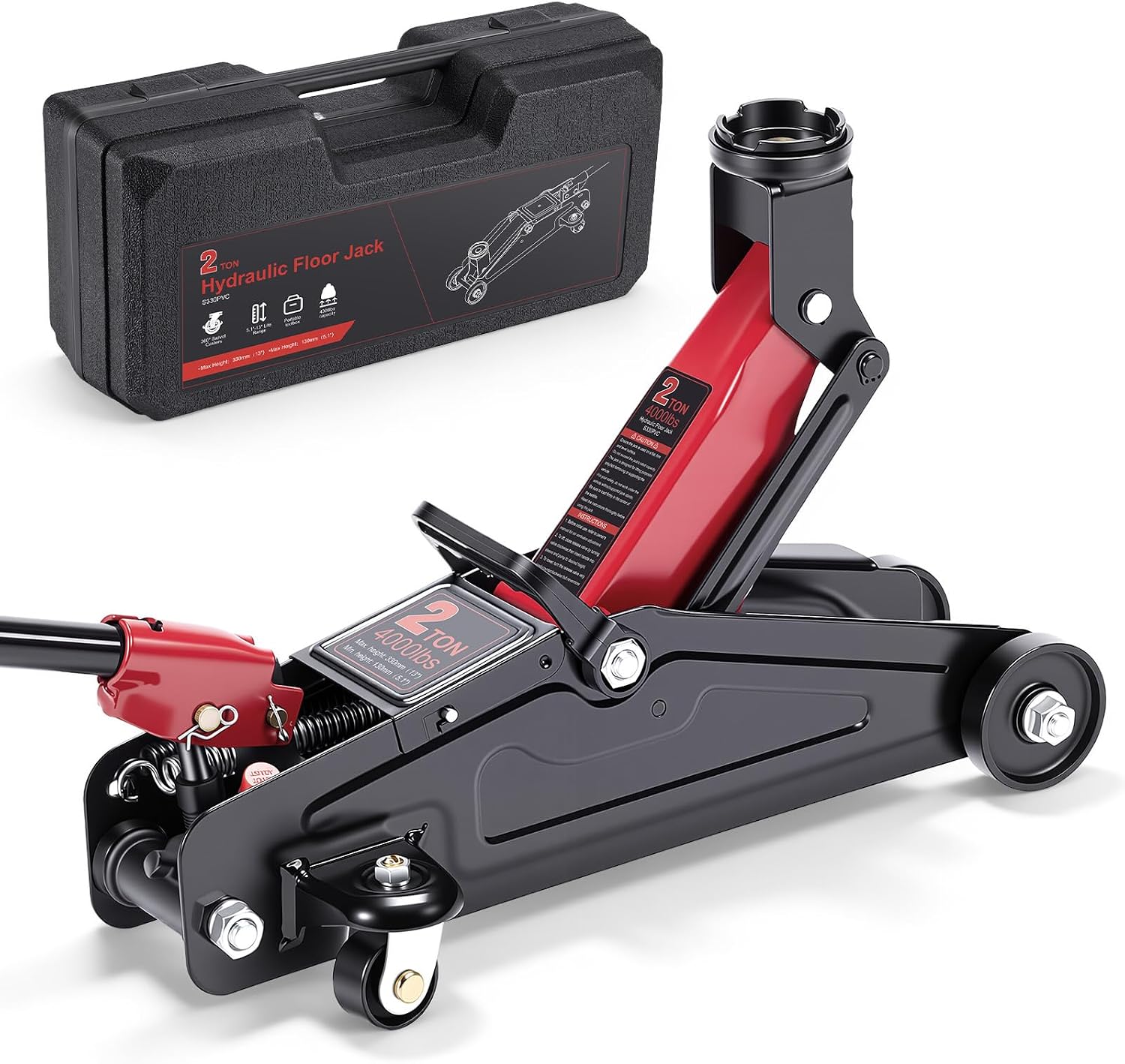 2 Ton Hydraulic Floor Jack: Portable Car Jack for Roadside Emergency, Low Profile 5.1" to 13" Lift, Heavy Duty Steel Trolley Jack for Cars Sedans & Small SUVs, Tire Change Jack, 4000 lb Capacity
